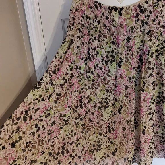 Liz Claiborne Petite Green, Pink & Brown Watercolor Pleated A-Line Skirt sz 8P - Picture 5 of 6